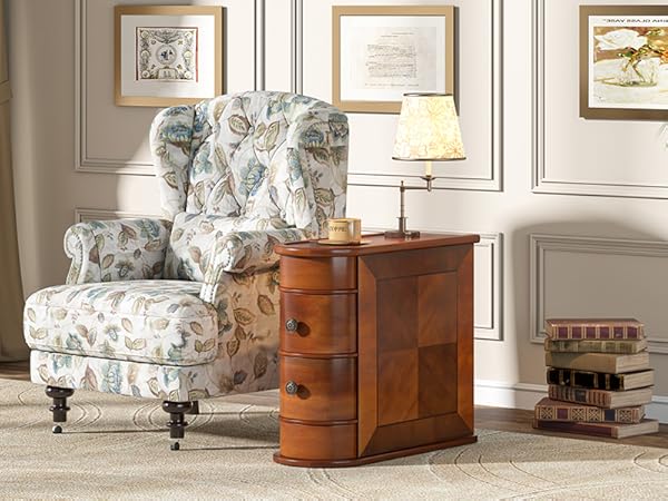 Wood Narrow End Table with 2 Drawers - Modern Nightstand