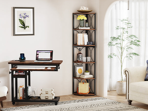 6-Tier Corner Shelf, 67" Corner Bookshelf Shelving Unit