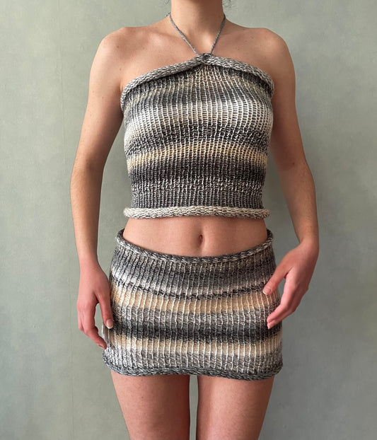 SET: Handmade knitted top and skirt in blue, beige and grey – Yarns Truly  Shop