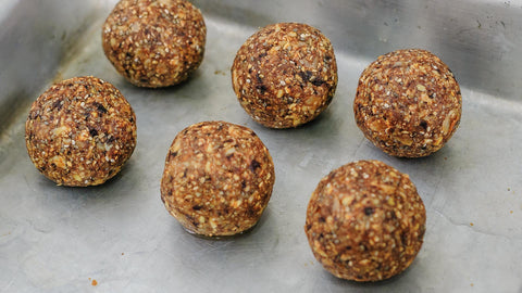 Protein balls on a baking tray