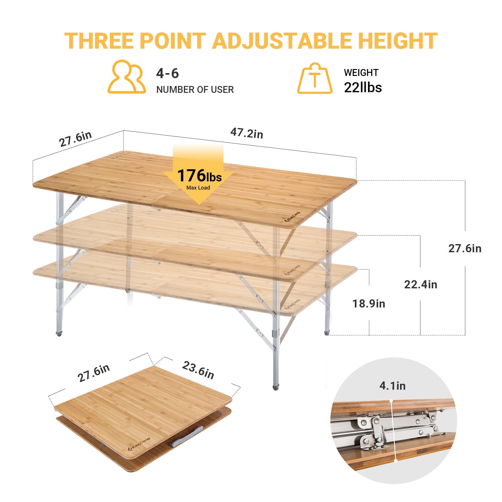 KingCamp Bamboo Folding Camping Table For Family Camping KingCamp   KingCampBambooFoldingAdjustableHeightTable 3 D9f2daf8 Cf4a 40ec 929c 7127957bc731 