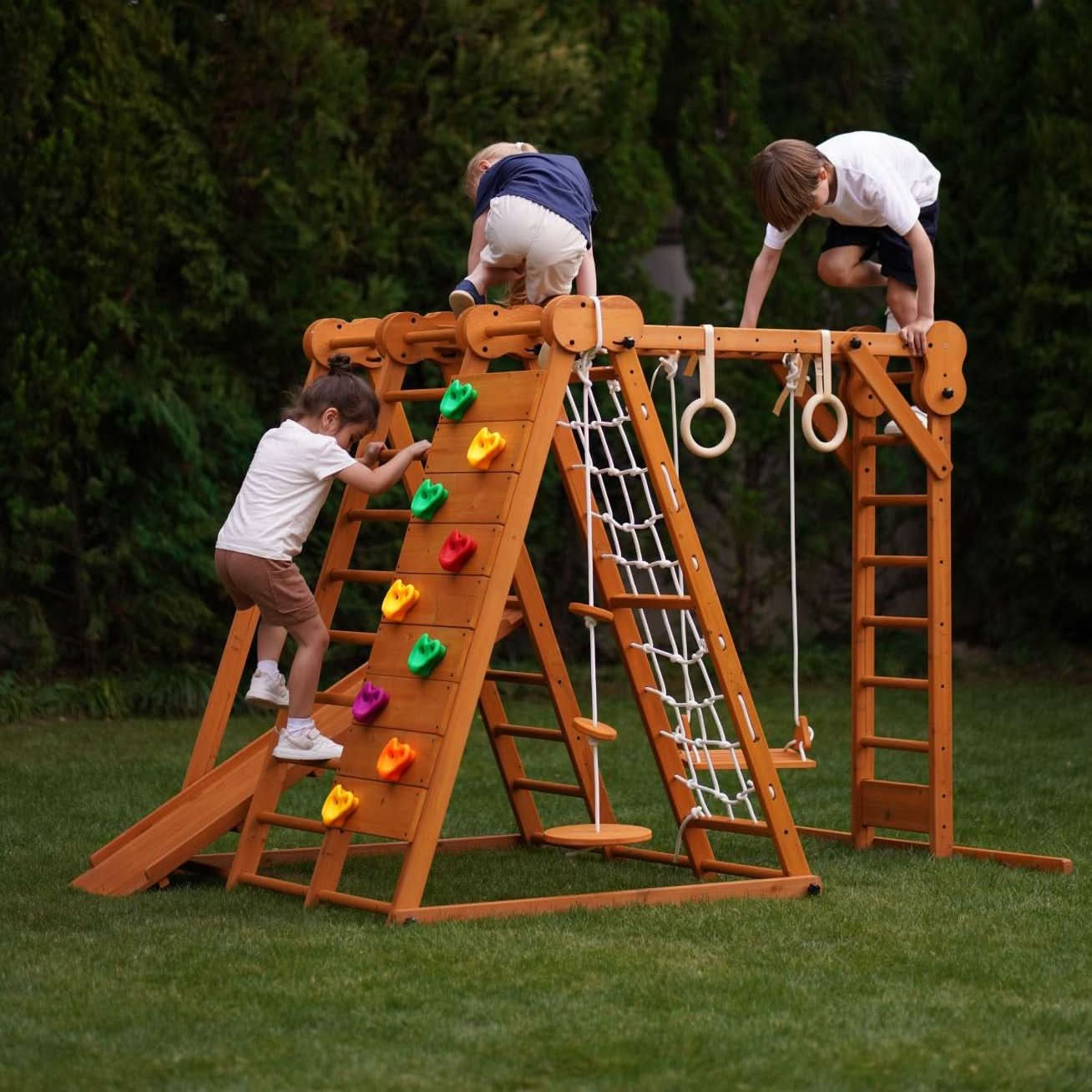 Chestnut - Outdoor and Indoor 8-in-1 Jungle Gym for Toddlers Playset - Avenlur.com product image