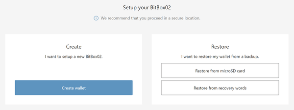 BitBox02 Create Or Restore Wallet Options