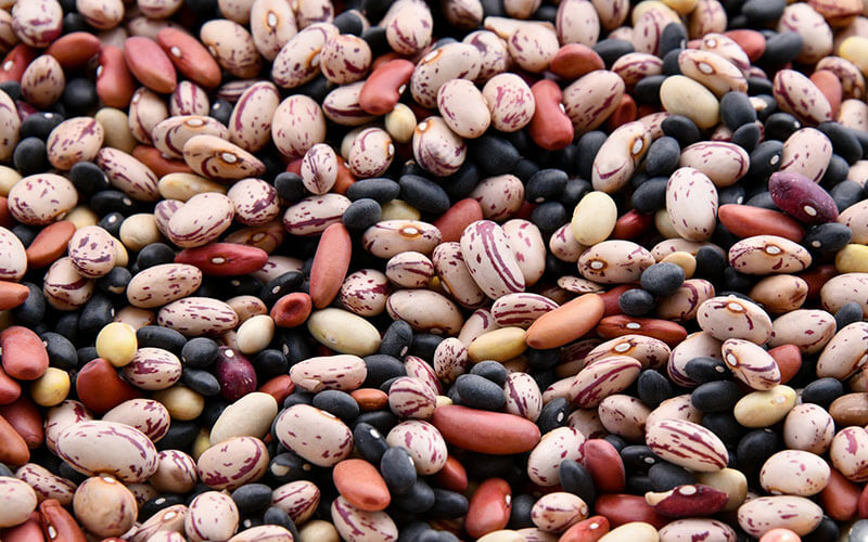 A mix of kidney beans, black beans and more. Eating a mix of beans like this can give your daily dietary fibre intake a boost.