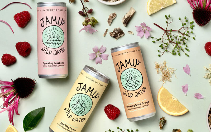 3 cans of Jamu Wild Water laid down amongst a variety of botanicals. One can contains 5g of prebiotic fibre.