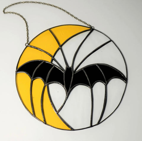 halloween black bat stained glass suncatcher