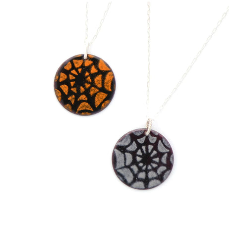 Enamel Spider Web Pendant Necklaces made by Cara Carter Jewelry sold through Made By Her