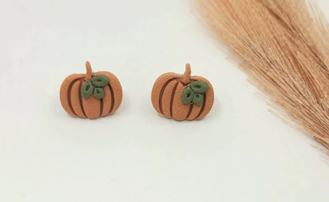 Mini Pumpkin Stud Earrings, Polymer Clay Jewelry