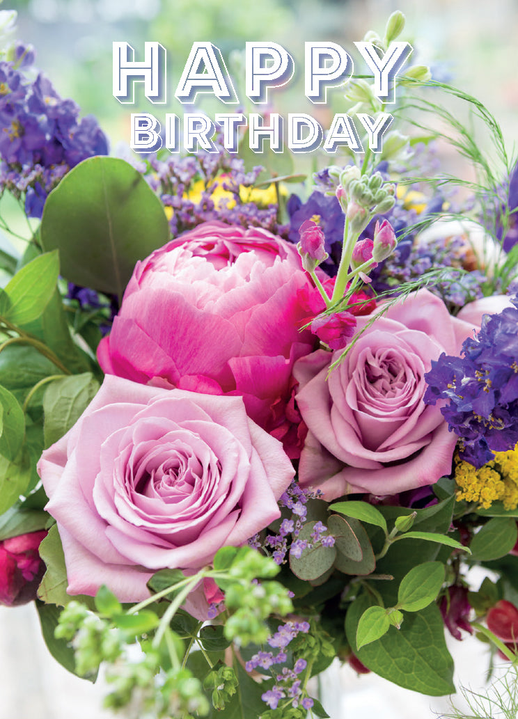 Birthday Card - Rose/Paeonies Bouquet – Leonard Smith