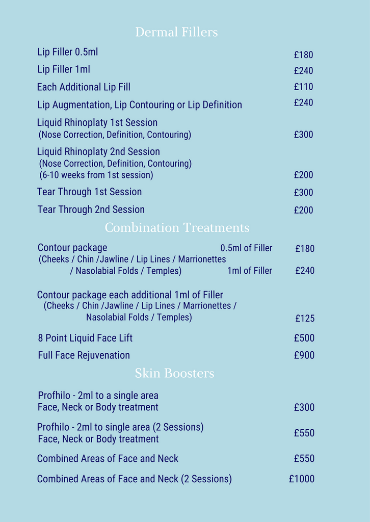 Lovs Skin And Hair Aesthetics Clinic Sevenoaks Kent Price List