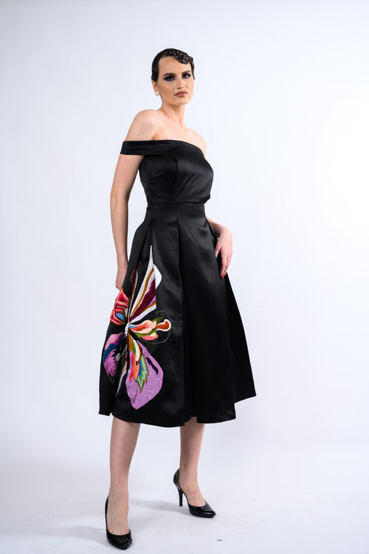 Black one side work drape gown – Label Dee
