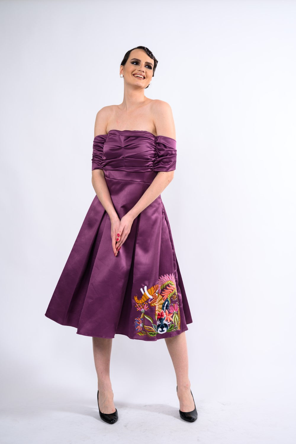 BELLA OFF-SHOULDER DRESS - loungewear silk off-shoulder dress