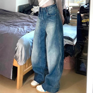 Cyflymder  American Vintage Baggy Women Jeans Y2K Fashion Streetwear Distress Raw Edge Straight Pants Harajuku High Waist Pocket Trousers - cyflymder