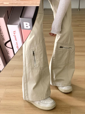 Cyflymder  American Design Loose Women's Jeans Wide Leg Pants High Waist Cargo Denim TAs Summer Thin MicroFlared Utili Dungarees - cyflymder