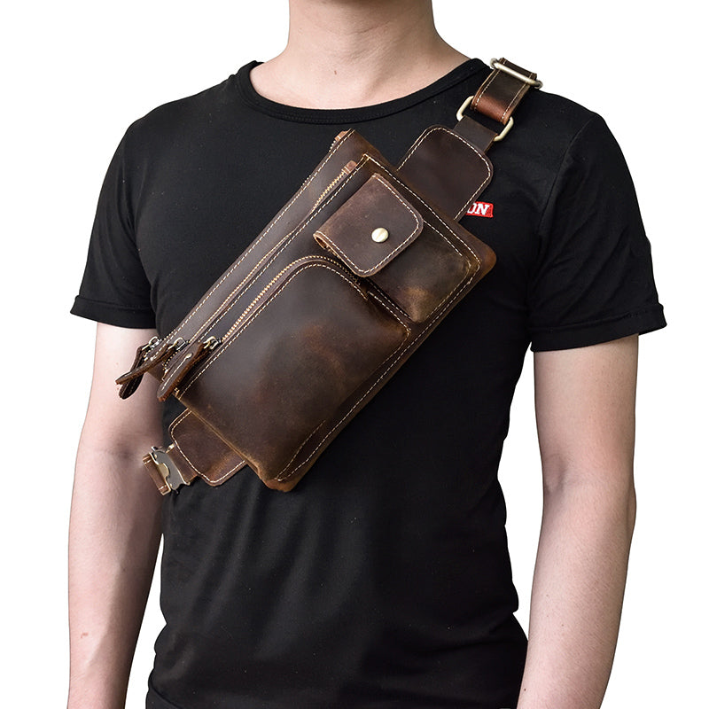 Full Grain Leather Waist Bag Casual Waist Pack Vintage Leather