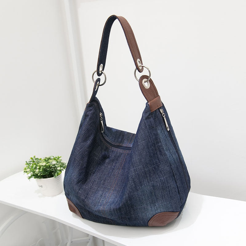 Cyflymder Women Denim Tote Bag Casual Canvas Jean Large Capacity Top Handle Bag One Shoulder Bags