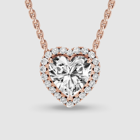 Halo Solitaire Lab Grown Diamond Pendant - Heart