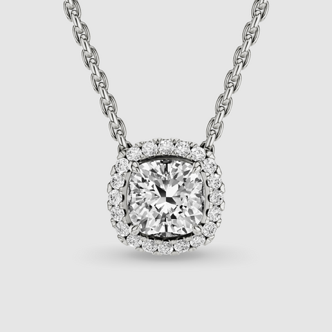 Halo Solitaire Lab Grown Diamond Pendant - Cushion