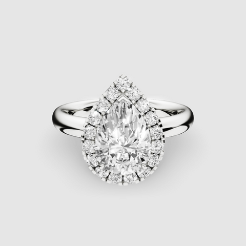 Classic Halo Solitaire Ring - Pear