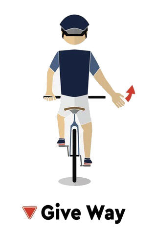 Cyclist extending arm downward, signaling to give way