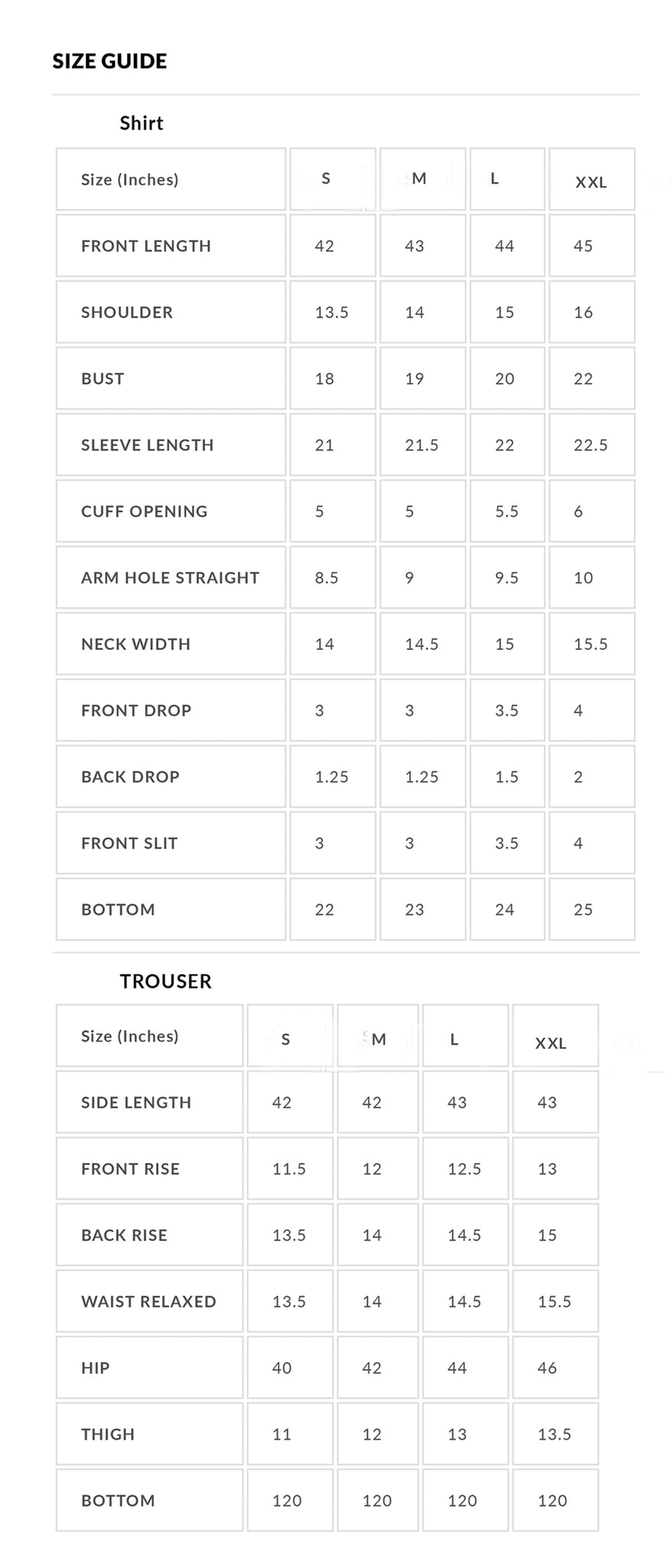 size chart