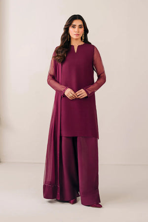 Maroon Plain Chiffon Dupatta with Pearl and Silk Border Detailing - PinkPhulkari California