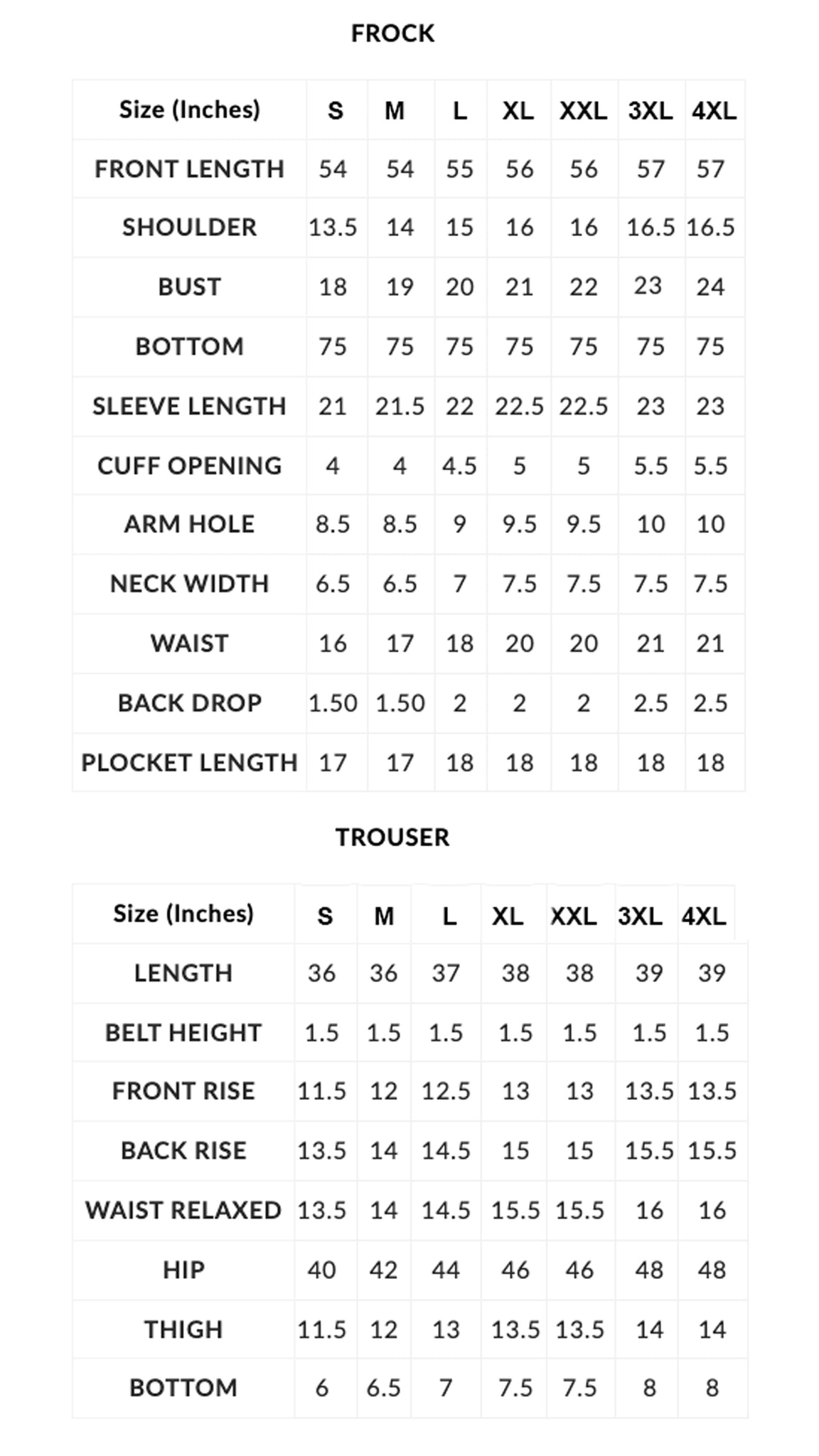 white chiffon suit chart 