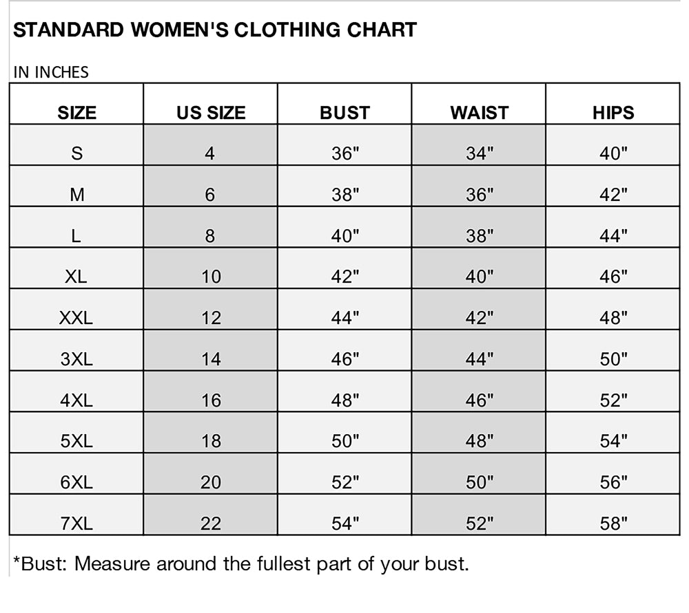 women's standard clothing chart