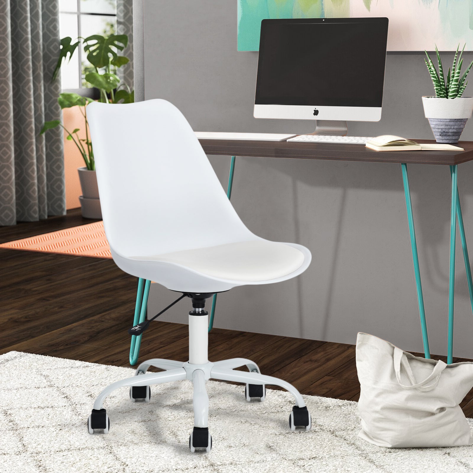 BLOKHUS WHITE - White minimalist office chair with wheels – FIT@HOME