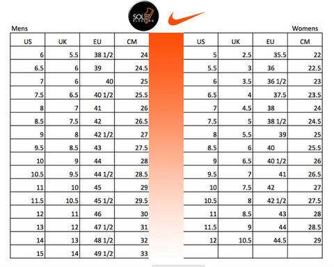 Nike Shoes Size Chart Mens and Womens