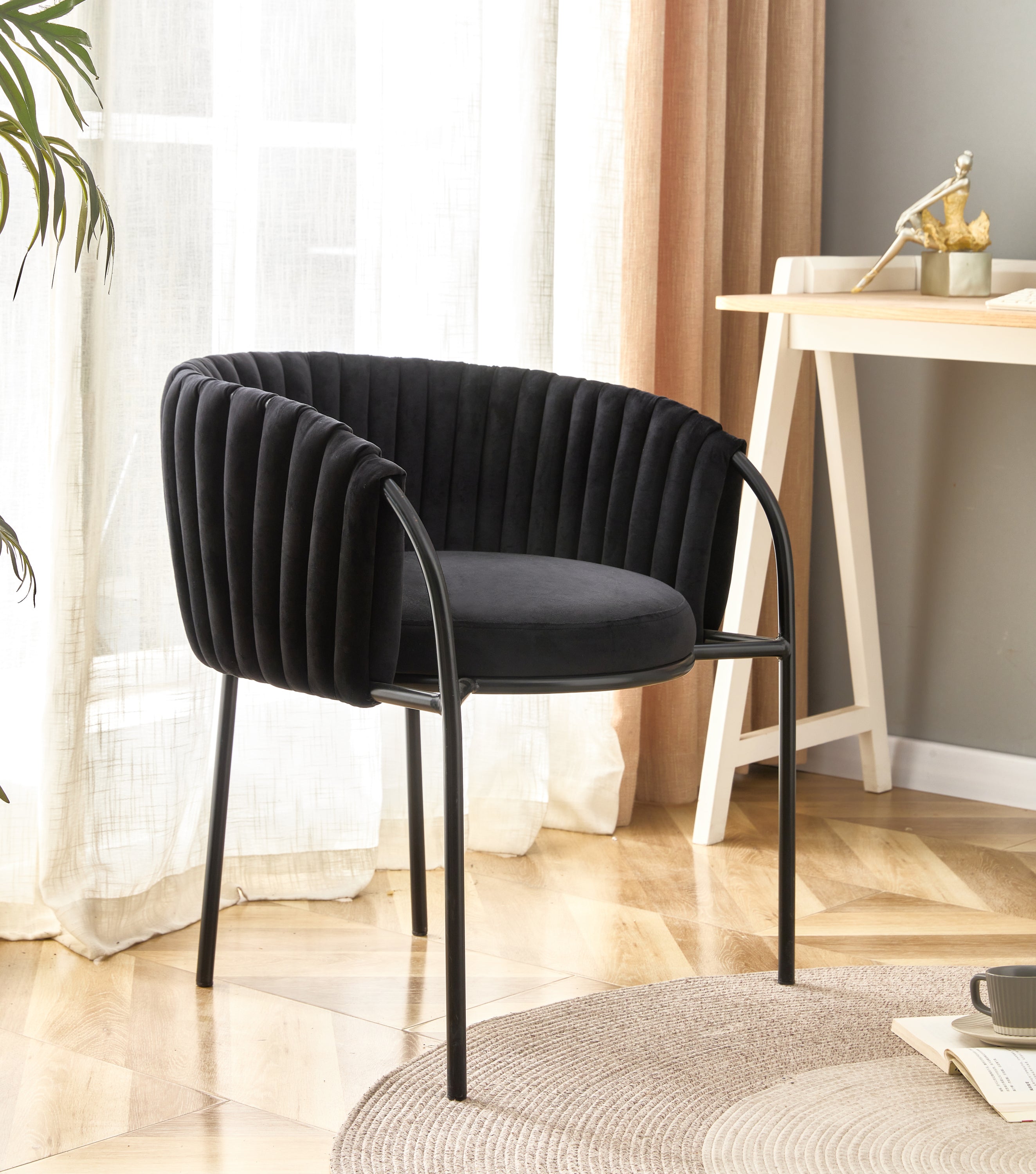Dining Chair Black Velvet Metal Black legs, Set of 2 Side Chairs Y-624-B