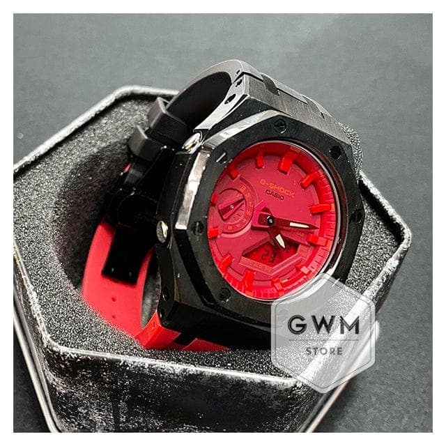 Casio G-Shock "CasiOak Custom" Analog Digital GA-2100-4A @ TMJ (Full Black Bezel Red Black Strap) - GWM Store Official