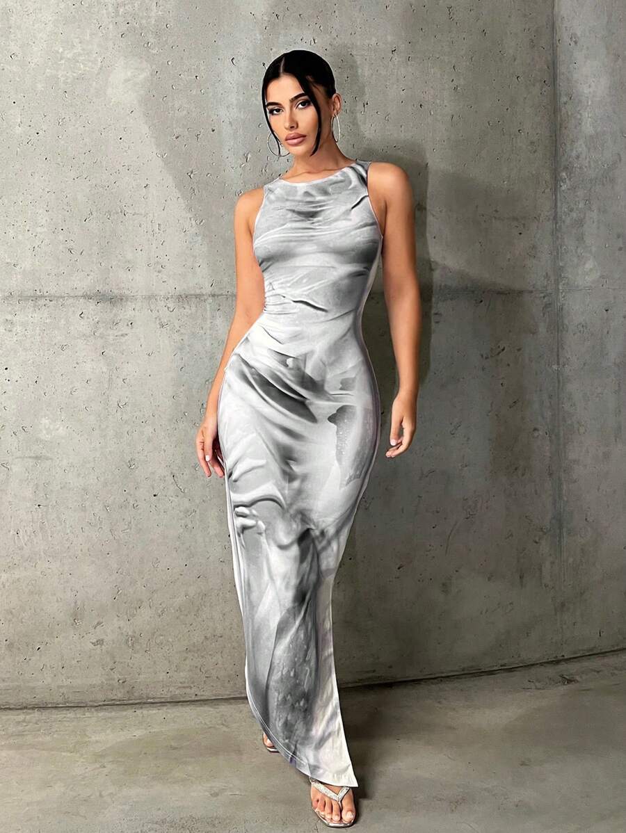 Vestido Longo Maxi de Verão com Estampa Tie Dye Elegante Bellizzi