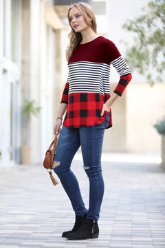 Christmas Plaid Colorblock Top