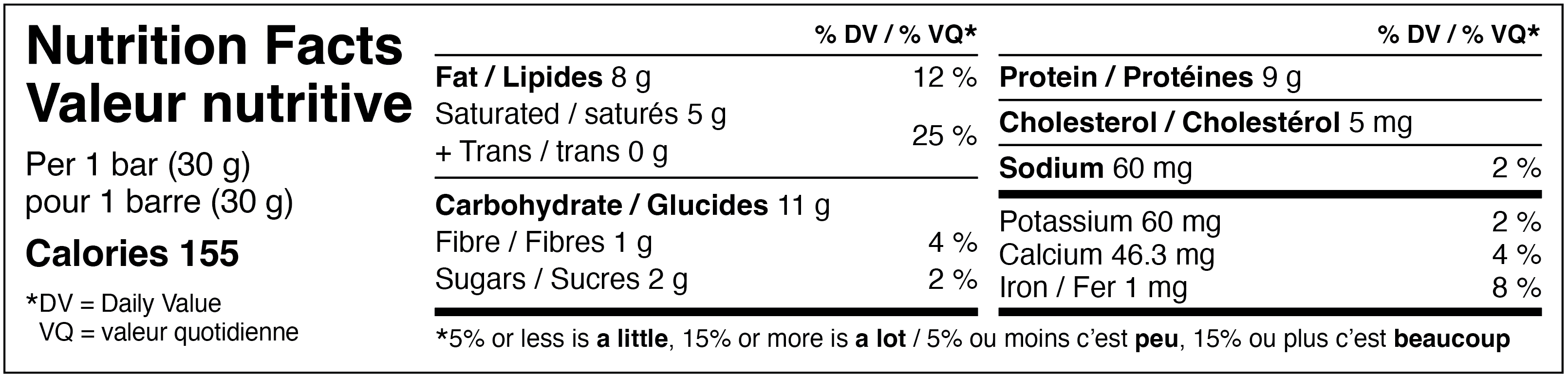 nutrition label for sesame protein wafer