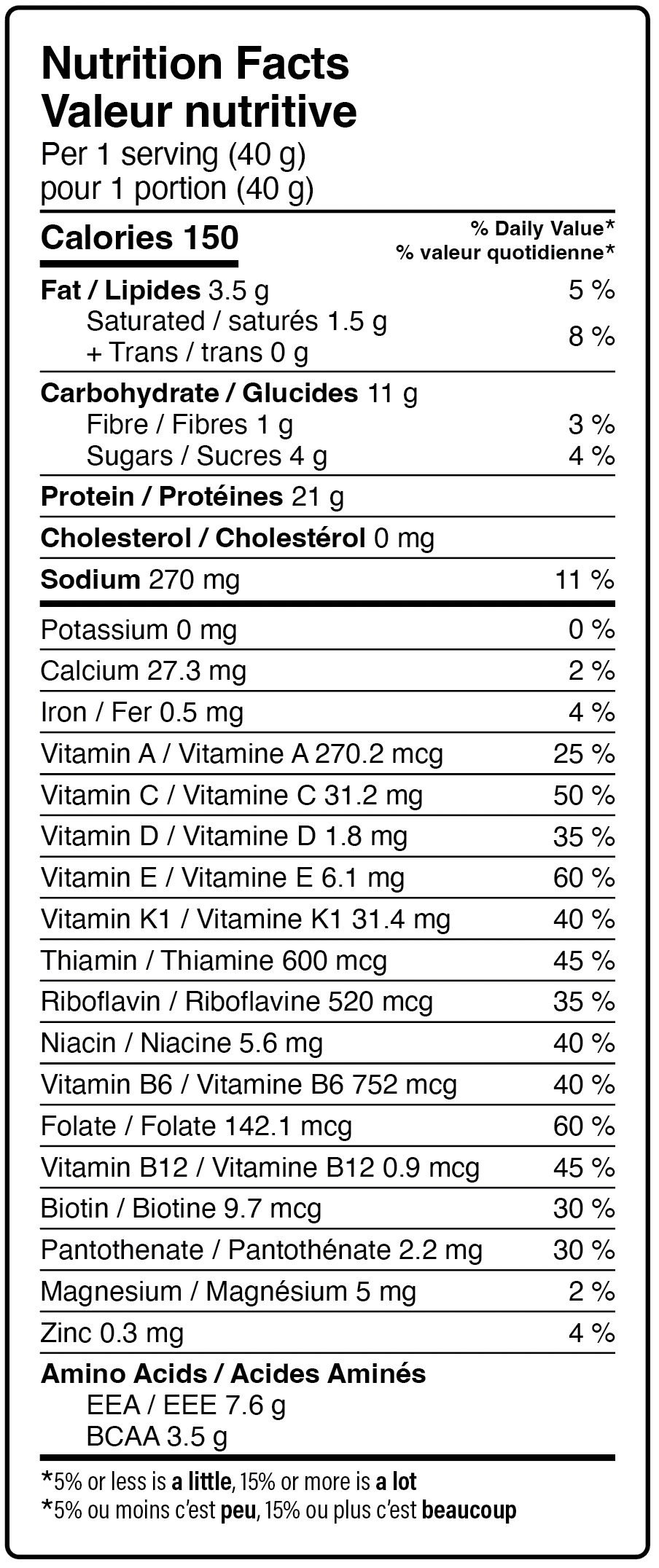 nutrition label for vegan chocolate protein