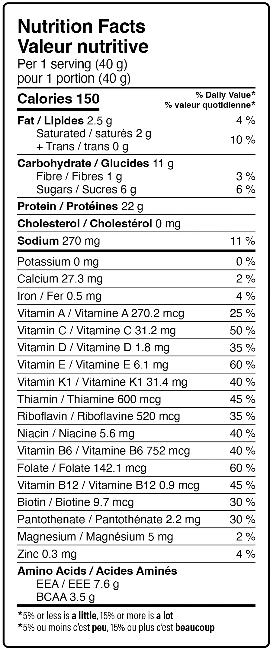 nutrition label for vegan milk tea protein