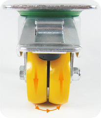 Dual caster showing counter-rotation for less castor resistance