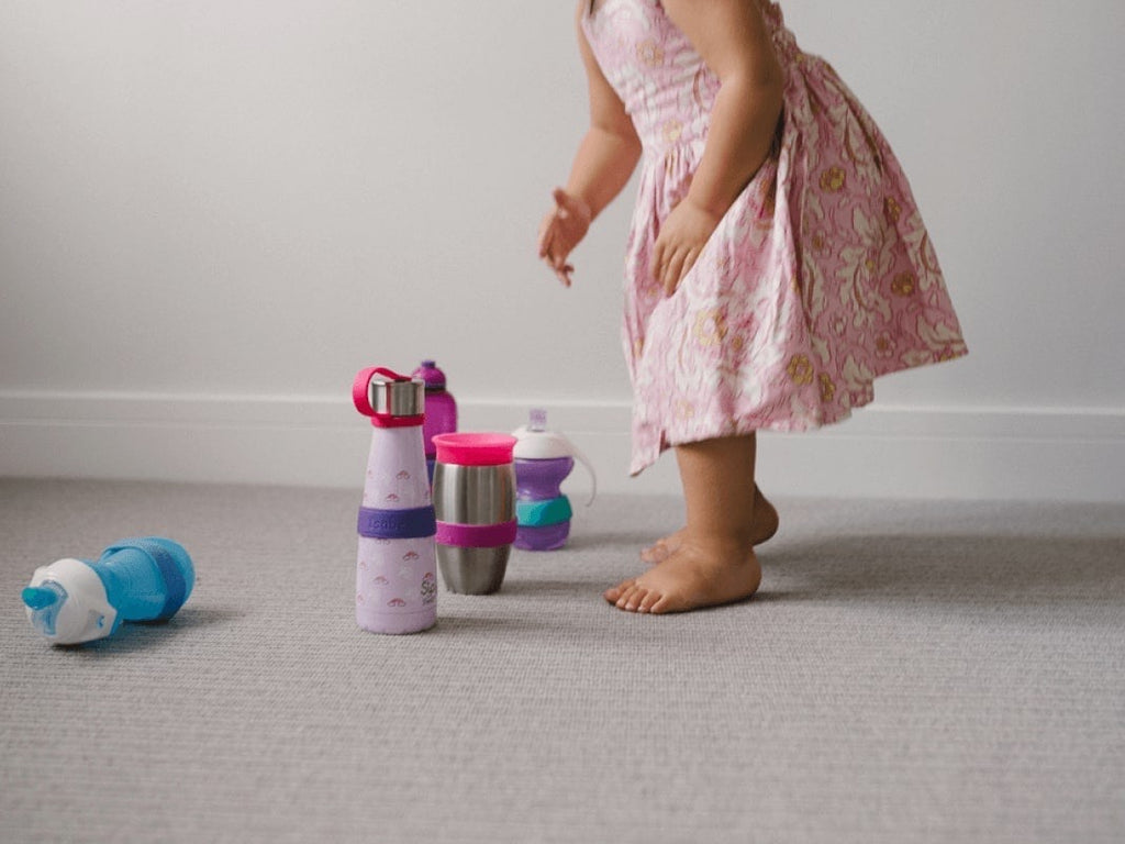 water bottles on floor