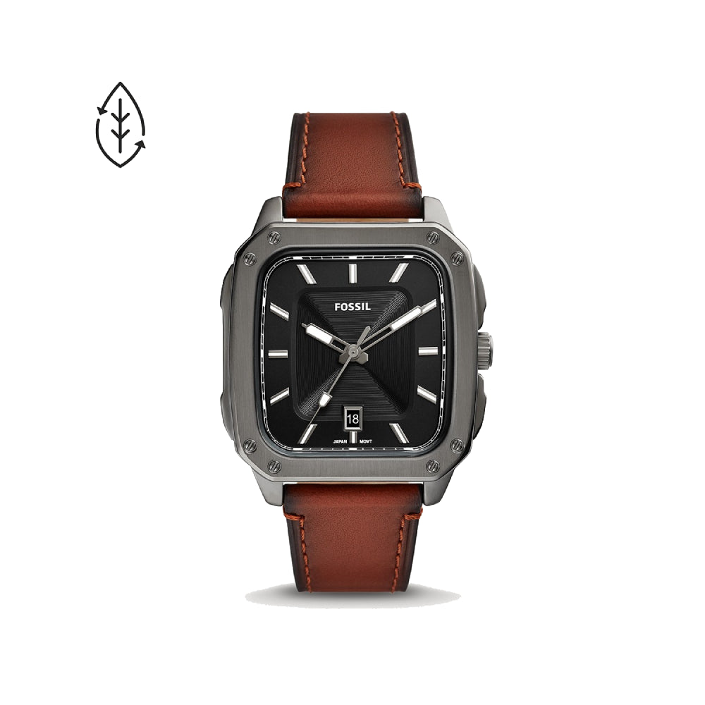 MEN] Fossil Inscription Three-Hand Date Amber Eco Leather Watch [FS59 –  City Chain Malaysia