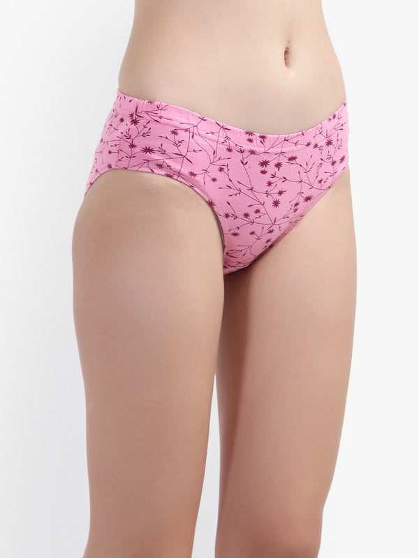 Women's Pink Printed Cross Front Cotton Minimizer Bra Panty Set