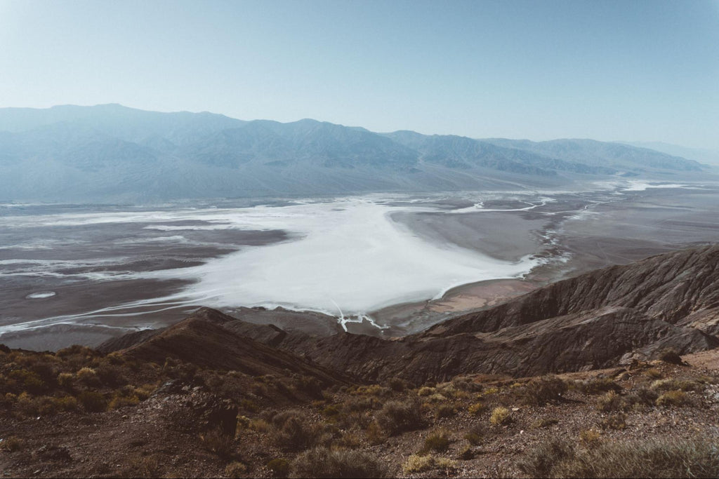 A valley with a dried-up lake