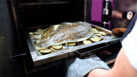 Baking Turbot in the Charlie Oven on the Chef Bart Van Der Lee's Masterclass