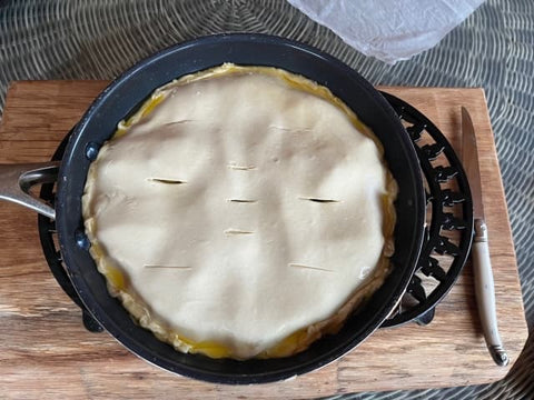 Add the pastry to the apples once the pan has cooled down a little