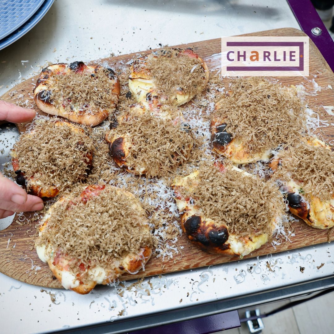 Pizza canapes baked in the Charlie Oven