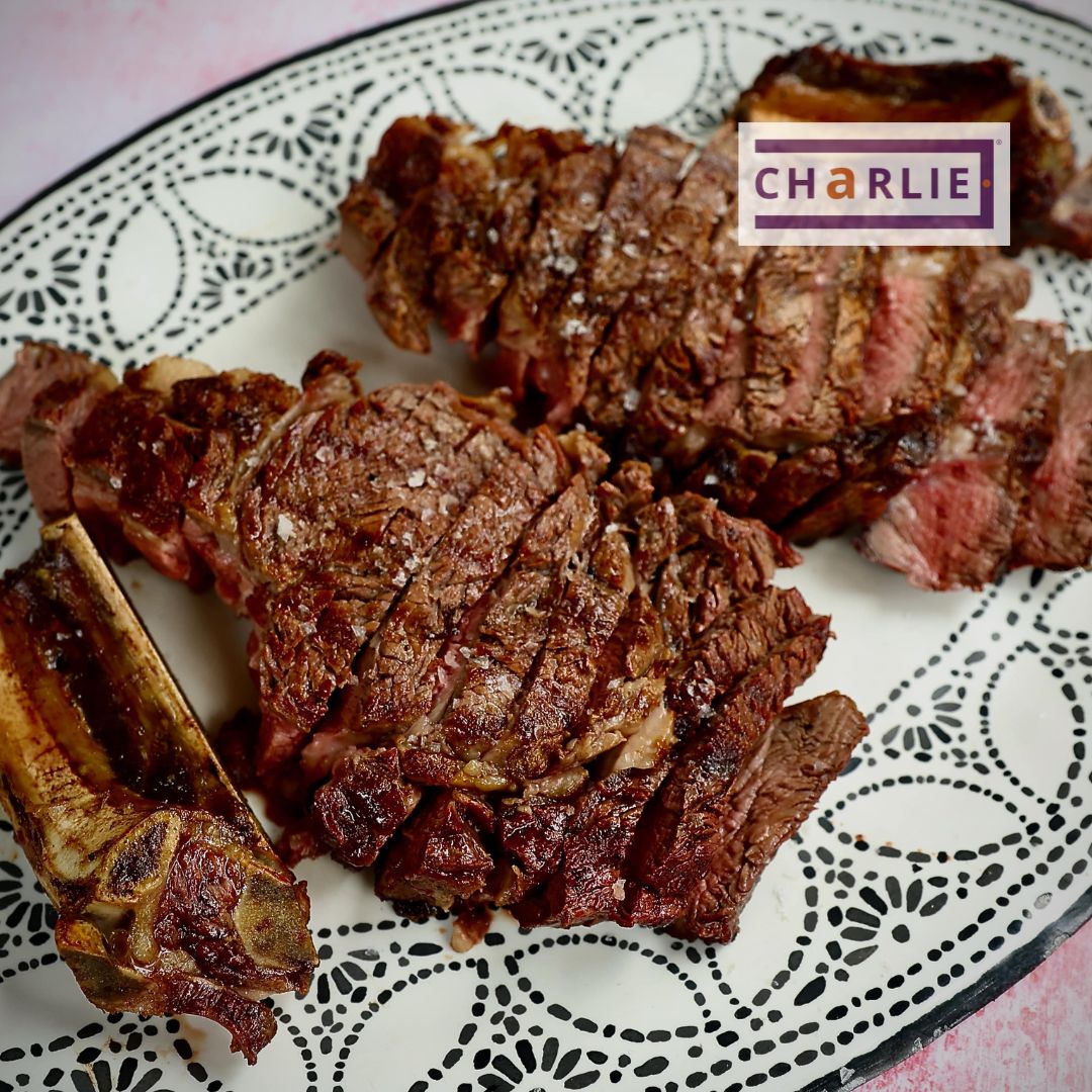 Chargrilled ribeye steak with bone in