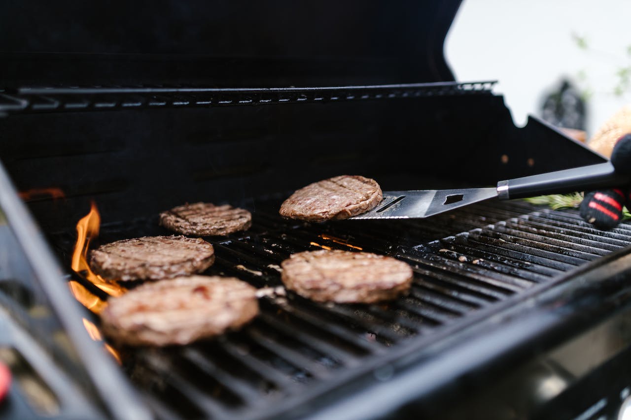Burgers on a gas grill