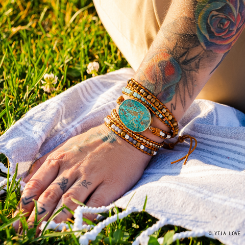 Perlen Boho Armband Armbänder Sammlung handgefertigte Männer natürliche Plumiss Stein Strang Vielfalt Frauen wickeln Kristall Leder