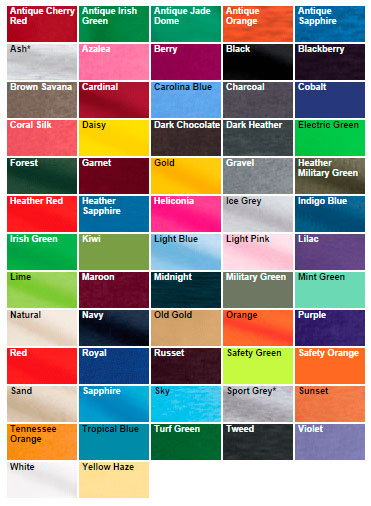Gildan T Shirt Color Chart 2019