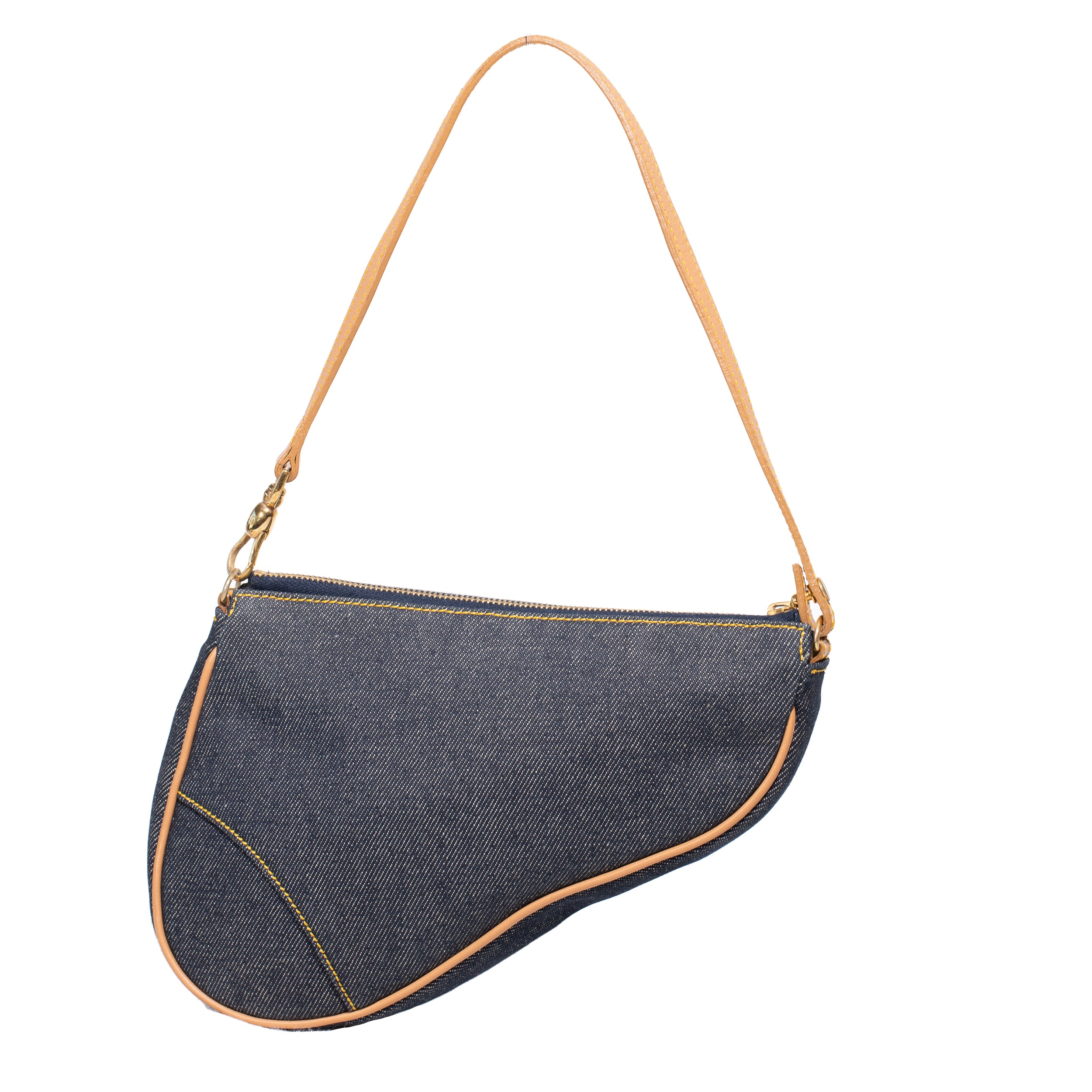 Saddle Micro Bag with Strap Blue Denim Embroidered with GoldTone Stars   DIOR